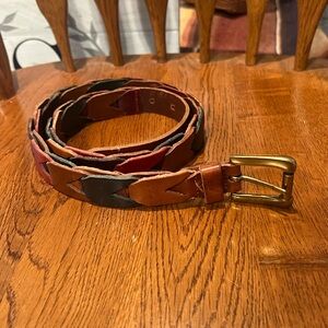 Vintage Fossil Multicolor Leather Belt Brass Buckle Size M  BT-4419 Boho